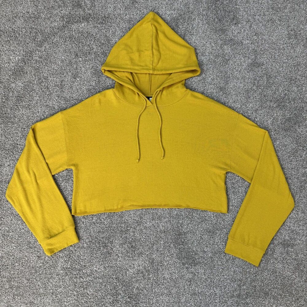 Californian Stitch Hoodie Womens Large Yellow Cropped Knit Sweatshirt Top
